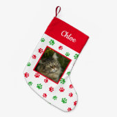 Schattigee Aangepaste Kat Fotonaam Rood Groene Poo Kleine Kerstsok (Voorkant (Hangend))