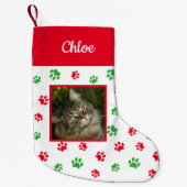 Schattigee Aangepaste Kat Fotonaam Rood Groene Poo Kleine Kerstsok (Voorkant)