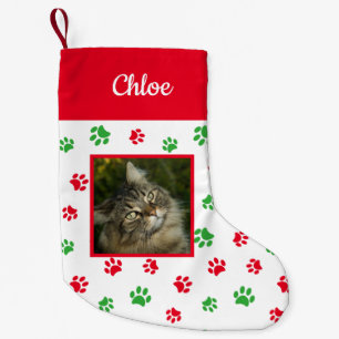 Schattigee Aangepaste Kat Fotonaam Rood Groene Poo Kleine Kerstsok