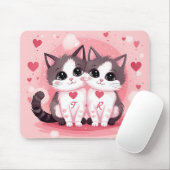 Schattigee aangepaste kat paar Waterverf Valentijn Muismat (Met muis)