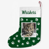 Schattigee aangepaste kattenfoto naam groene witte kleine kerstsok (Achterkant)