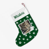 Schattigee aangepaste kattenfoto naam groene witte kleine kerstsok (Achterkant (Hangend))