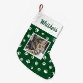 Schattigee aangepaste kattenfoto naam groene witte kleine kerstsok (Voorkant (Hangend))