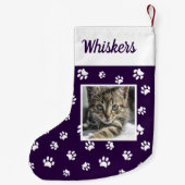 Schattigee aangepaste kattenfoto naam Paarse witte Kleine Kerstsok (Achterkant)