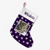 Schattigee aangepaste kattenfoto naam Paarse witte Kleine Kerstsok (Voorkant (Hangend))