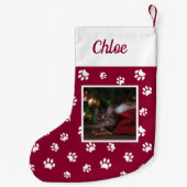 Schattigee aangepaste kattenfoto naam rode witte p kleine kerstsok (Achterkant)
