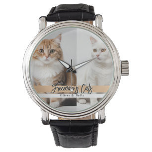 Schattigee aangepaste kattenfotofamilie horloge
