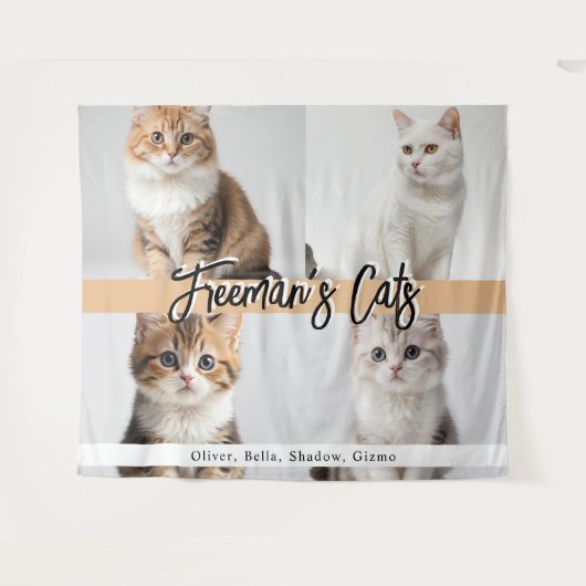 Schattigee aangepaste kattenfotofamilie wandkleed (Voorkant (horizontaal))