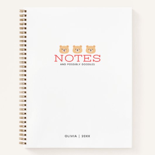 Schattigee aangepaste Kawaii Beer notities Doodles Notitieboek (Voorkant)