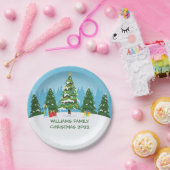 Schattigee aangepaste kerstbomen Holiday Party Blu Papieren Bordje (Feest)