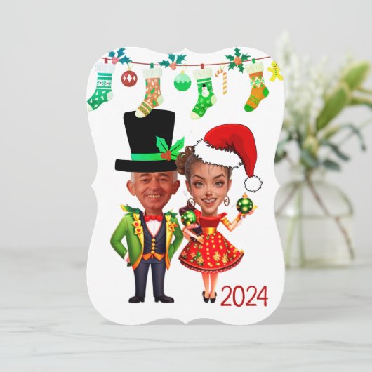 Schattigee aangepaste kerstkarikatuur kaart (Staand voorkant)