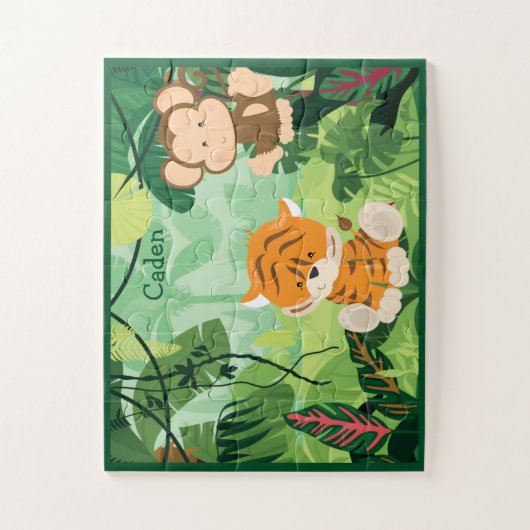 Schattigee Aangepaste Kinder Oerwoud Tijgeraap Legpuzzel (Verticaal)