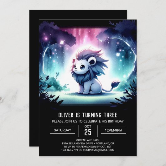 Schattigee aangepaste leeuwenverjaardag kaart (Voorkant / Achterkant)