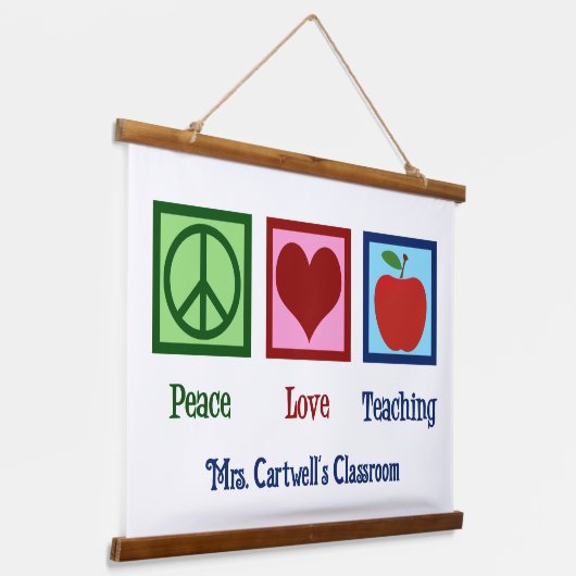 Schattigee aangepaste leraar klaslokaal Peace Love Hangend Wandkleed (Gebogen)