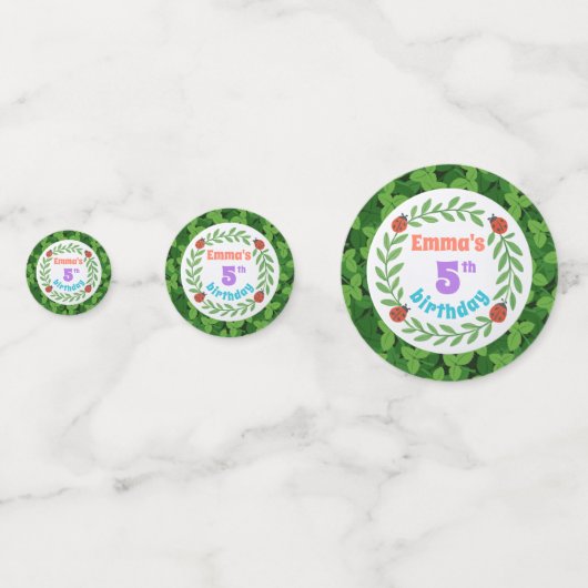 Schattigee aangepaste lieveheersbeestje & blad 5e  confetti (Voorkanten)