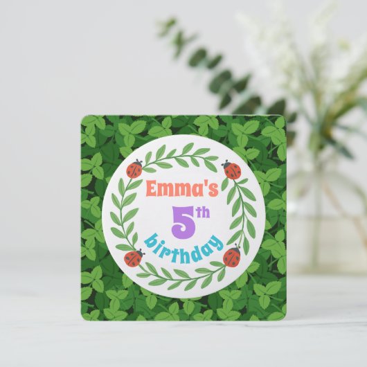 Schattigee aangepaste lieveheersbeestje & blad 5e kaart (Staand voorkant)