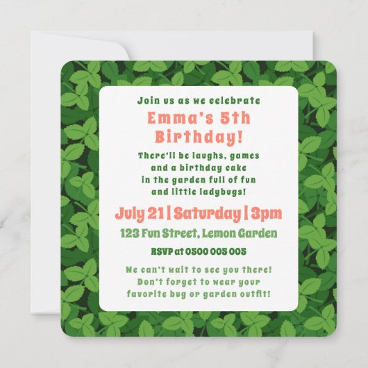 Schattigee aangepaste lieveheersbeestje & blad 5e  kaart (Achterkant)