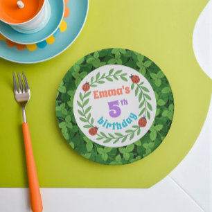 Schattigee aangepaste lieveheersbeestje & blad 5e  papieren bordje