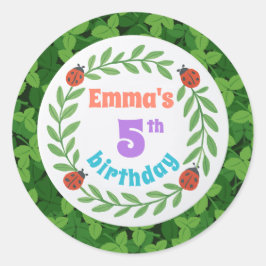 Schattigee aangepaste lieveheersbeestje & blad 5e  ronde sticker