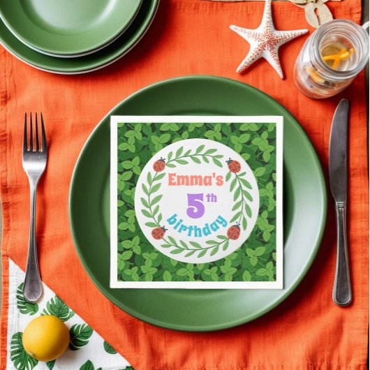 Schattigee aangepaste lieveheersbeestje & blad 5e servet