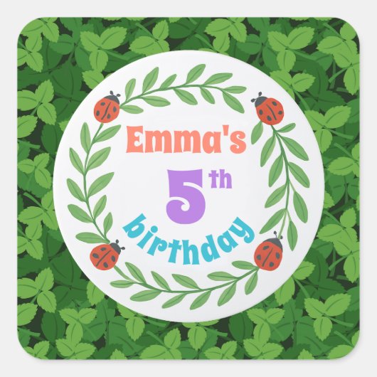 Schattigee aangepaste lieveheersbeestje & blad 5e  vierkante sticker (Voorkant)