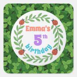 Schattigee aangepaste lieveheersbeestje & blad 5e  vierkante sticker