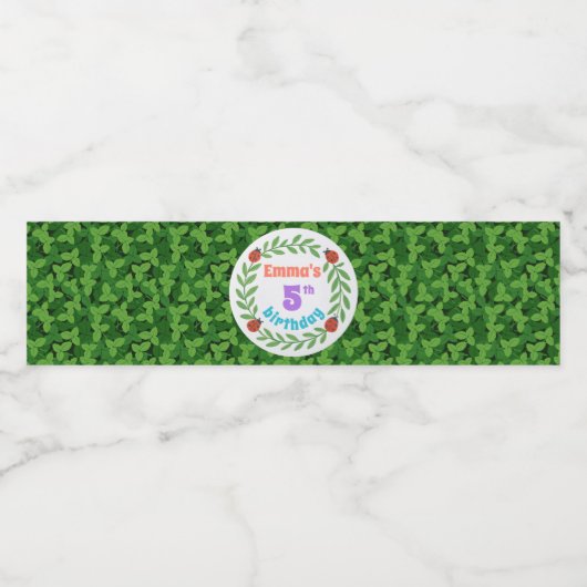 Schattigee aangepaste lieveheersbeestje & blad 5e  waterfles etiket (Enkel label)