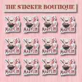 Schattigee aangepaste naam Axolotl Eating Noodles Sticker