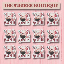 Schattigee aangepaste naam Axolotl Eating Noodles  Sticker