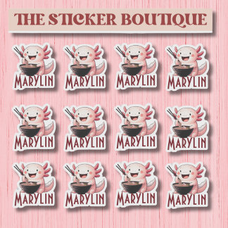 Schattigee aangepaste naam Axolotl Eating Noodles  Sticker