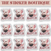 Schattigee aangepaste naam Axolotl Eating Noodles  Sticker (Voorkant)