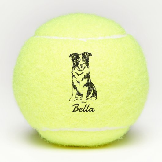 Schattigee aangepaste naam Border Collie Dog Speel Tennisballen (Voorkant)