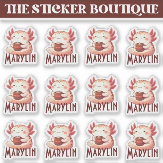 Schattigee aangepaste naam Cozy Axolotl Coffee Sti Sticker (Voorkant)