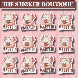 Schattigee aangepaste naam Cozy Axolotl Coffee Sti Sticker