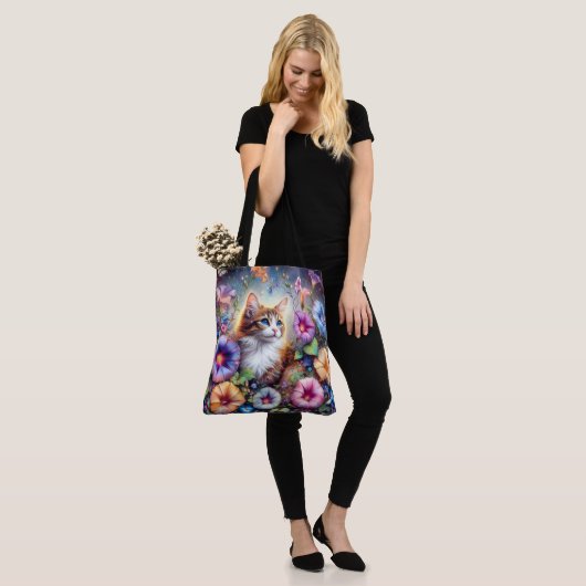 Schattigee aangepaste naam Flower Garden Kat Tote Bag (Op model)