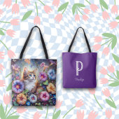 Schattigee aangepaste naam Flower Garden Kat Tote Bag