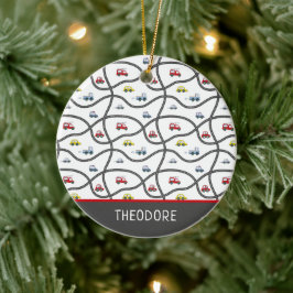 Schattigee aangepaste naam kleine jongen auto kers keramisch ornament