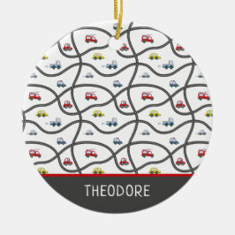 Schattigee aangepaste naam kleine jongen auto kers keramisch ornament