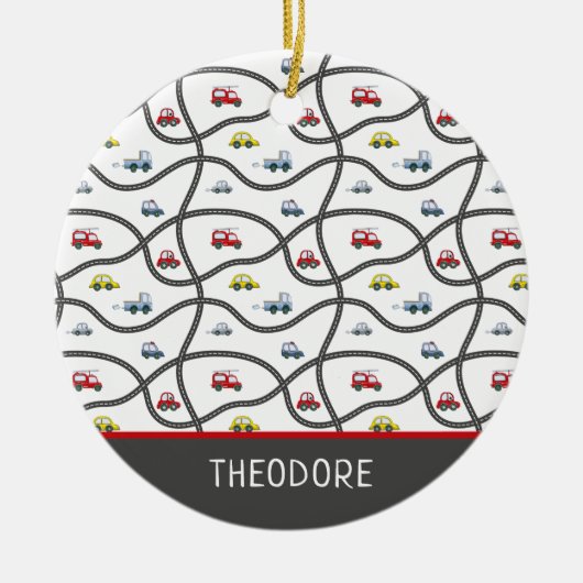 Schattigee aangepaste naam kleine jongen auto kers keramisch ornament (Voorkant)