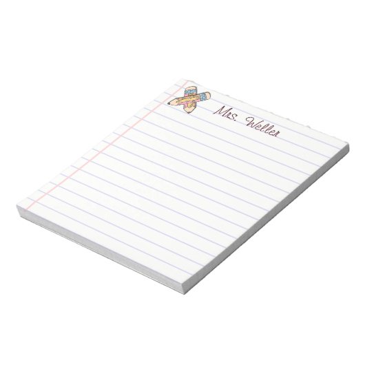 Schattigee Aangepaste Naam Leraar Retro Potlood On Notitieblok (Linkerzijde)