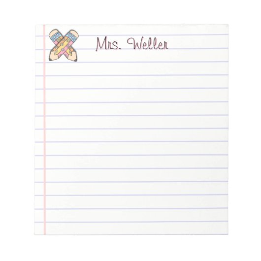 Schattigee Aangepaste Naam Leraar Retro Potlood On Notitieblok (Voorkant)
