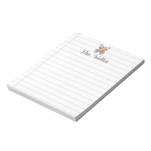 Schattigee Aangepaste Naam Leraar Retro Potlood On Notitieblok (Linkerzijde)