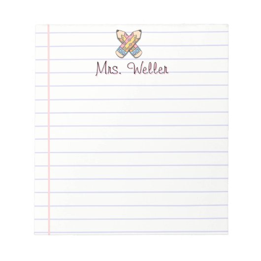 Schattigee Aangepaste Naam Leraar Retro Potlood On Notitieblok (Voorkant)