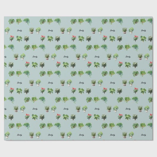 Schattigee Aangepaste Naam Plant Lover Cadeaupapier (Vlak)