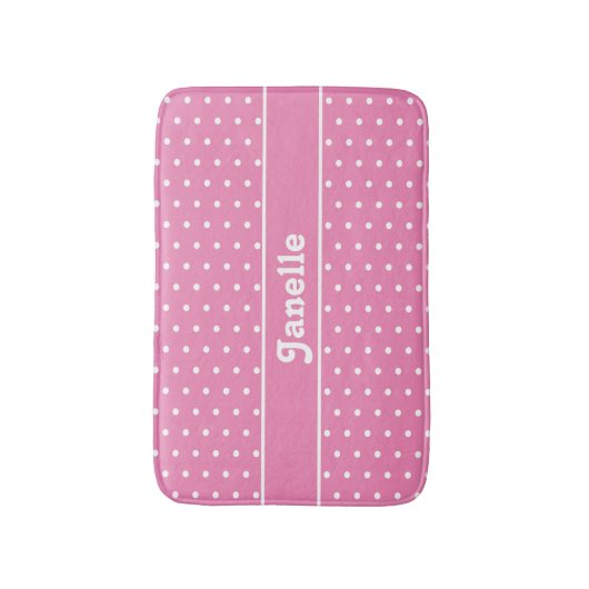 Schattigee aangepaste naam Polka Dot Roze en Wit Badmat (Voorkant Verticaal)