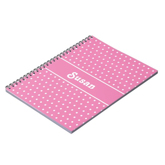 Schattigee aangepaste naam Polka Dots Roze en Wit Notitieboek (Linkerzijde)
