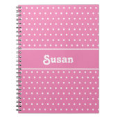 Schattigee aangepaste naam Polka Dots Roze en Wit Notitieboek (Voorkant)