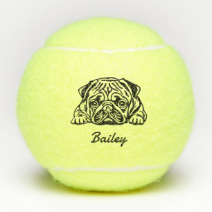 Schattigee aangepaste naam Pug Dog Speelgoed Tennisballen