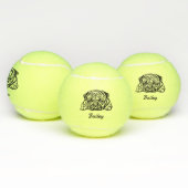 Schattigee aangepaste naam Pug Dog Speelgoed Tennisballen (Multi)