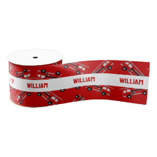 Schattigee Aangepaste Naam Rode Firetruck Kids Ver Grosgrain Lint